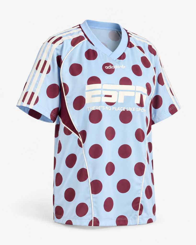 Jersey Adidas x ESPN azul con lunares bordeaux.webp