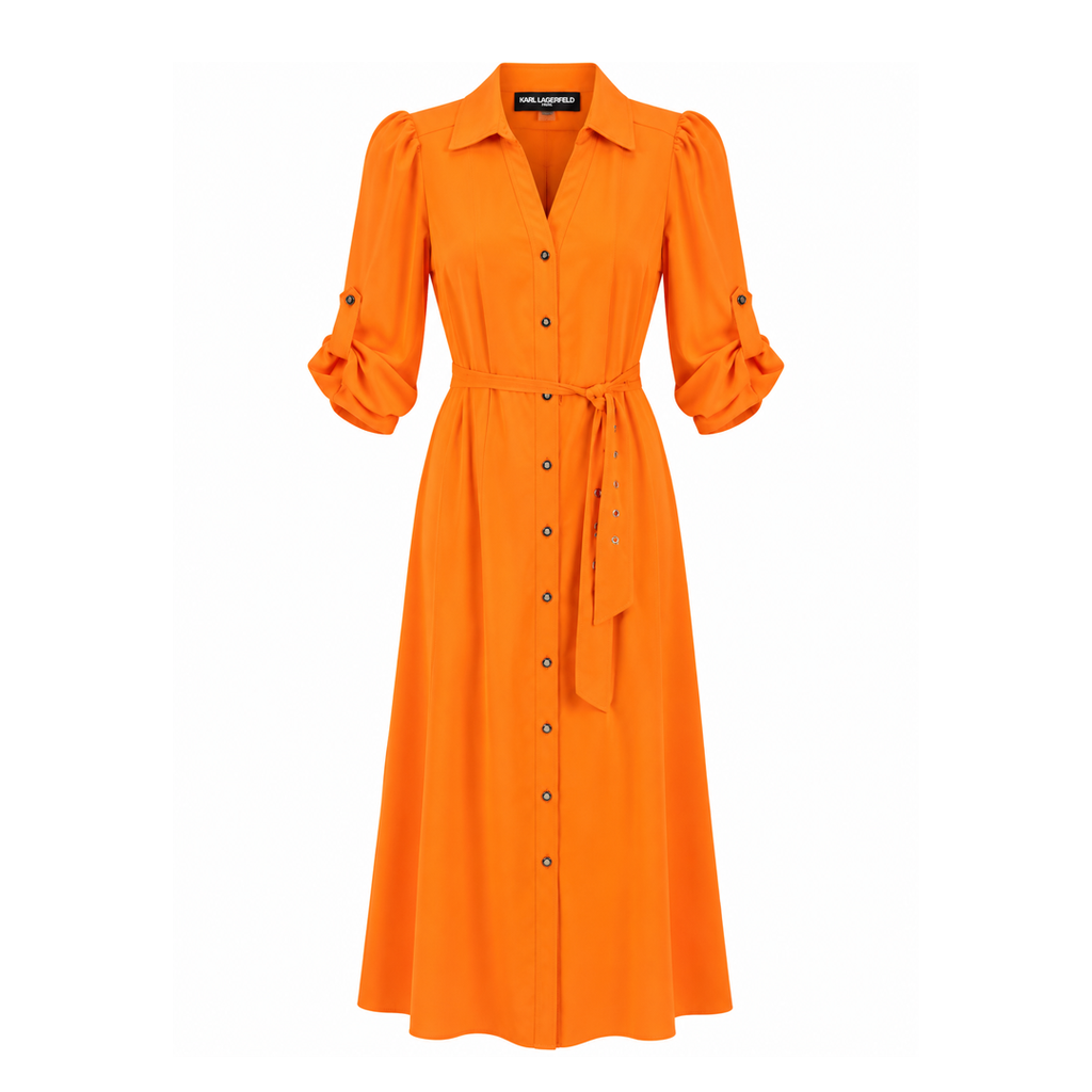 VESTIDO KARL NARANJA CINTO HEBILLA PLATEADA TALLA 0