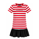 VESTIDO KARL BLANCO CON ROJO RAYADO OLANES NEGROS ABAJO
