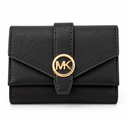 CARTERA MK NEGRA PLACA DORADA