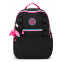MOCHILA KIPLING NEGRA CON DETALLES EN ROSA CLARO Y AZUL