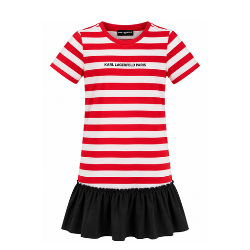 VESTIDO KARL BLANCO CON ROJO RAYADO OLANES NEGROS ABAJO