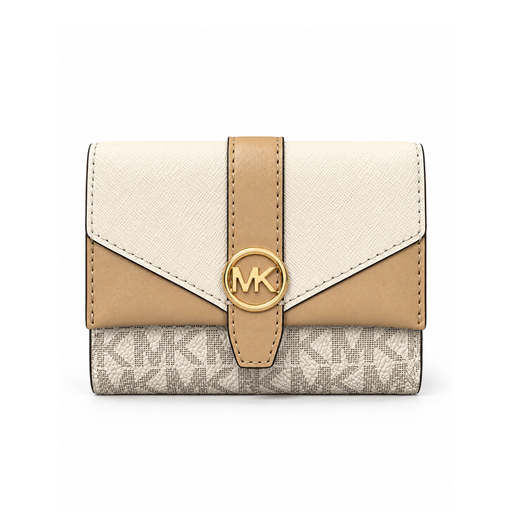 CARTERA MK BEIGE CON MONOGRAMA FRANJA NUDE