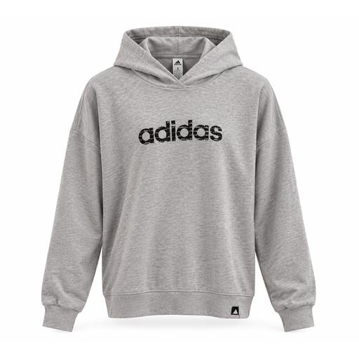SUDADERA ADIDAS GRIS CON LETRAS NEGRAS Y DENTRO CURSIVAS BLANCAS