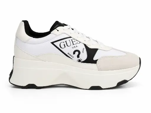 TENIS GUESS BLANCOS CON NEGRO PUNTA GRIS GAMUSA CON PLATAFORMA
